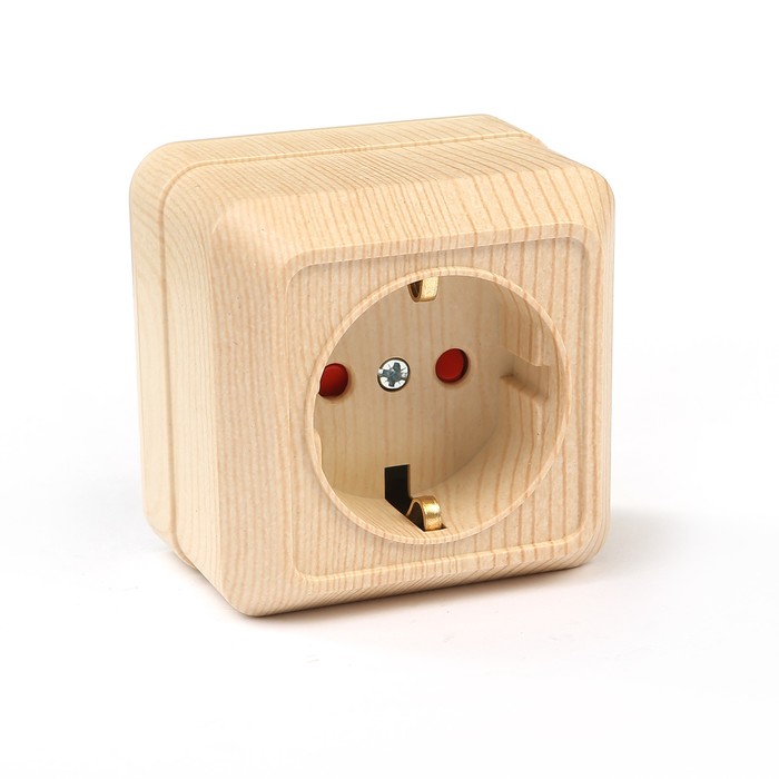 Розетка 2П+З открытой установки с з/ш IP20 16А, сосна "Ладога" TDM