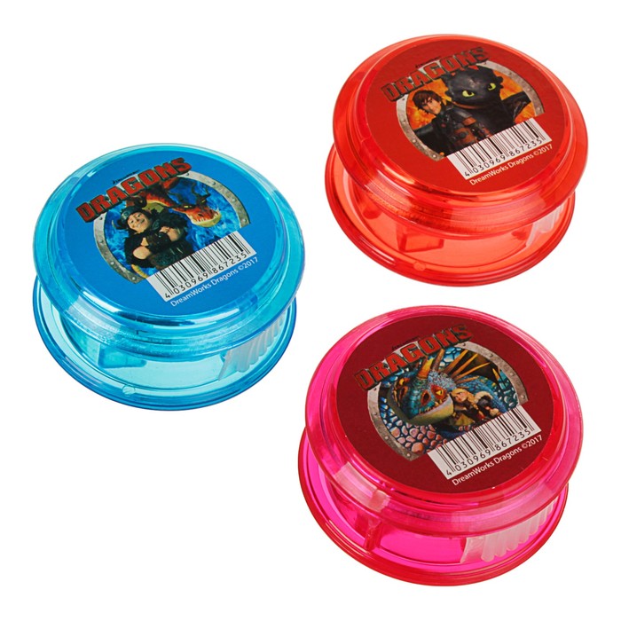 Точилка 1 отверстие с контейнером "Драконы", круглая, микс