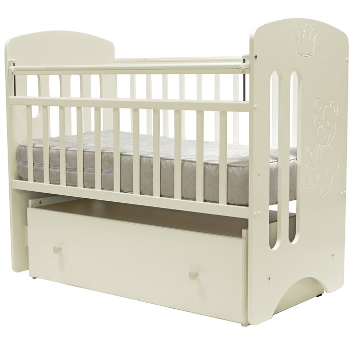Кроватка детская "КАРОЛИНА" маятник, ящик на колесах, 120 х 60 см (слон. кость)