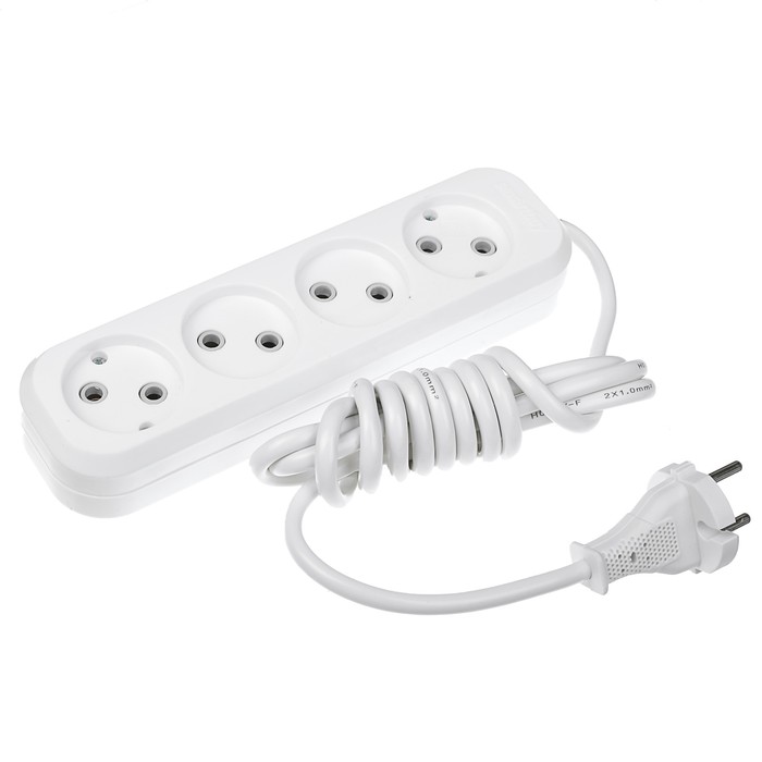 Удлинитель Smartbuy, 4 розетки, 2 м, 2200 Вт, 10 А, ПВС 2х1, без з/к, SBE-10-4-02-N