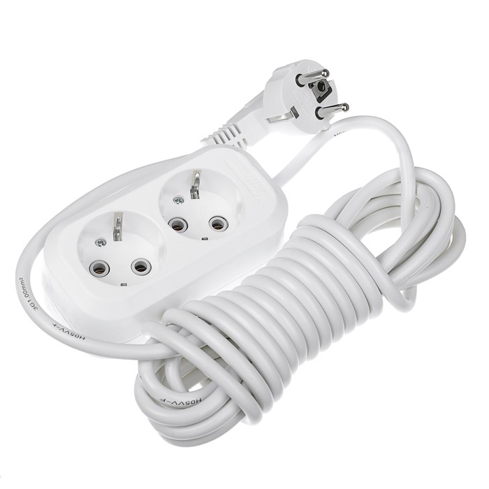 Удлинитель Smartbuy, 2 розетки, 5 м, 3500 Вт, 16 А, ПВС 3х1, с з/к, SBE-16-2-05-Z