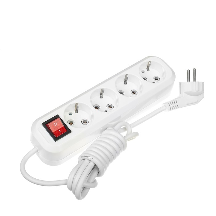 Удлинитель Smartbuy, 4 розетки, 2 м, 3500 Вт, 16 А, ПВС 3х1, с выкл, с з/к, SBE-16-4-02-ZS