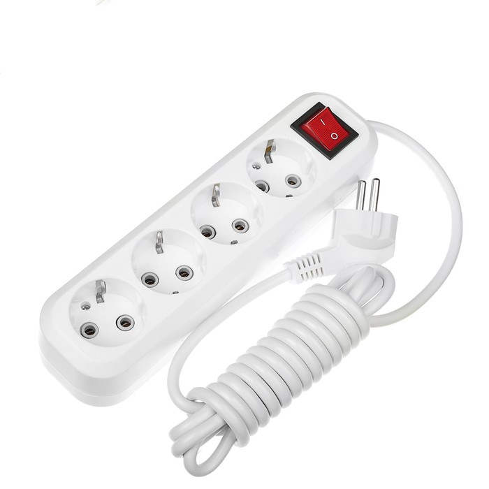 Удлинитель Smartbuy, 4 розетки, 3 м, 3500 Вт, 16 А, ПВС 3х1, с выкл, с з/к, SBE-16-4-03-ZS