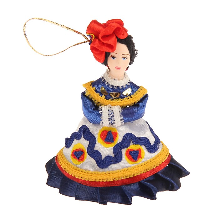Новогодняя кукла-подвеска "Барынька в костюме по дымковским мотивам" 12 см