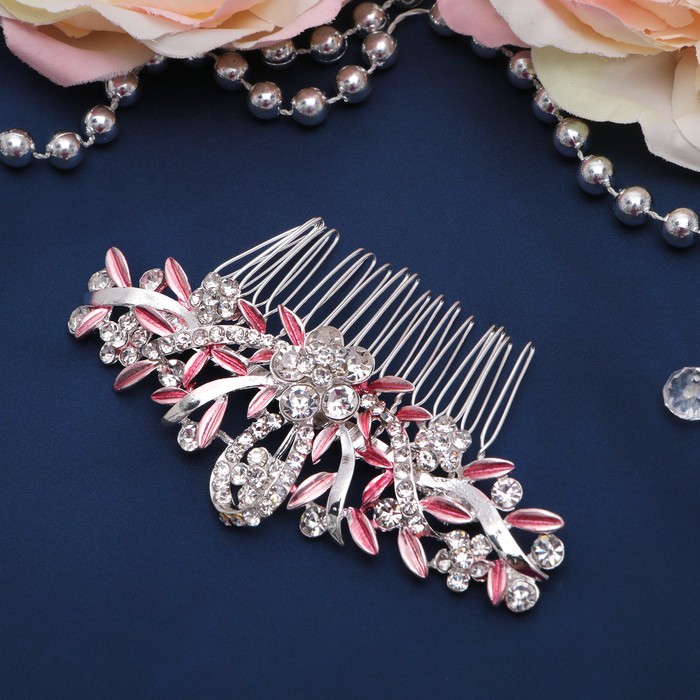 Гребень для волос "Розовые лепестки" 10*6 см, тонкие