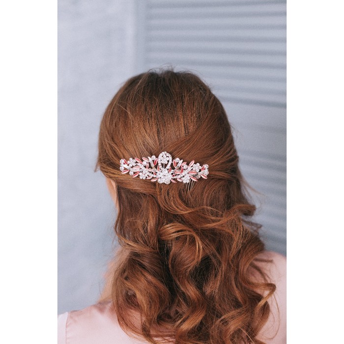 Гребень для волос "Розовые лепестки" 10*6 см, тонкие