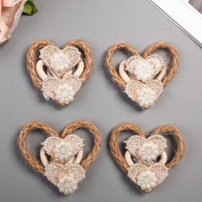 Декор для творчества "Сердце с цветком" (набор 4 шт) 4х5 см
