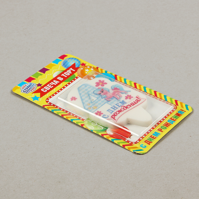 Свеча для торта цифра "Единорог" "4" голубая