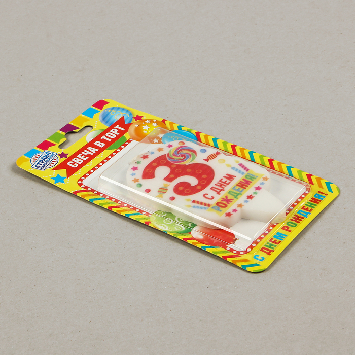 Свеча для торта цифра "Праздник" красная "3"