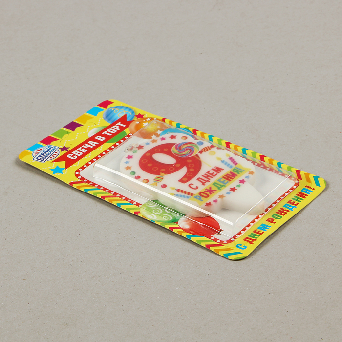 Свеча для торта цифра "Праздник" красная "9"