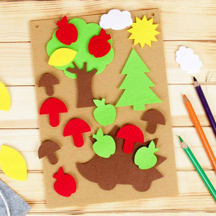 Коврик-игралка "Ёжик лесу" из фетра, 22 элемента + основа