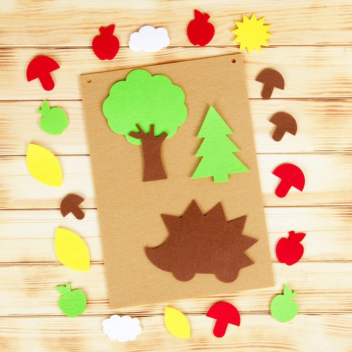 Коврик-игралка "Ёжик лесу" из фетра, 22 элемента + основа