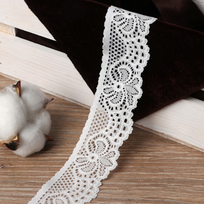 Кружево эластичное, ширина 35мм, 10±1м, цвет белый