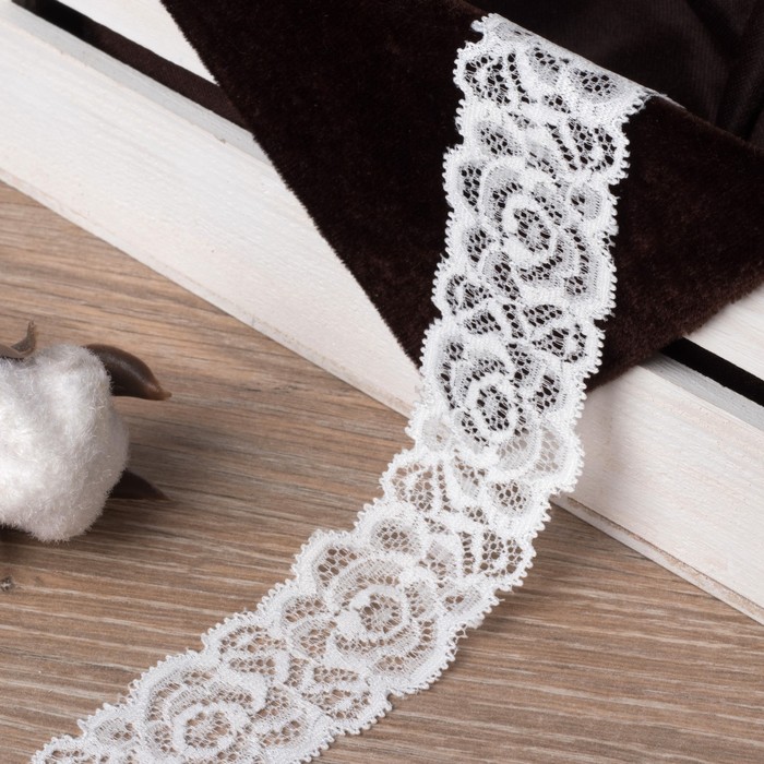 Кружево эластичное, ширина 35мм, 10±1м, цвет белый