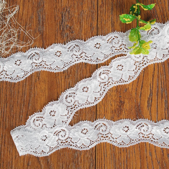 Кружево эластичное, ширина 40мм, 10±1м, цвет белый