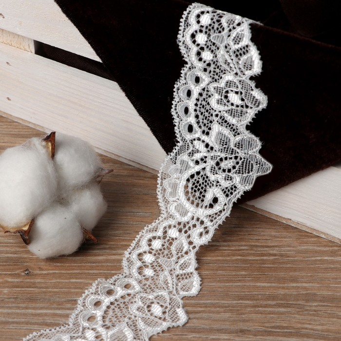 Кружево эластичное, ширина 50мм, 10±1м, цвет белый