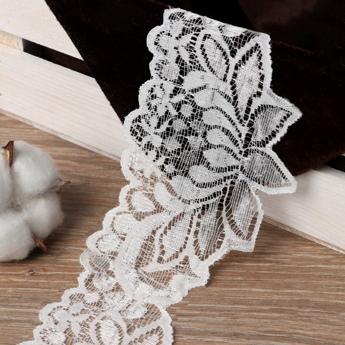 Кружево эластичное, ширина 80мм, 10±1м, цвет белый