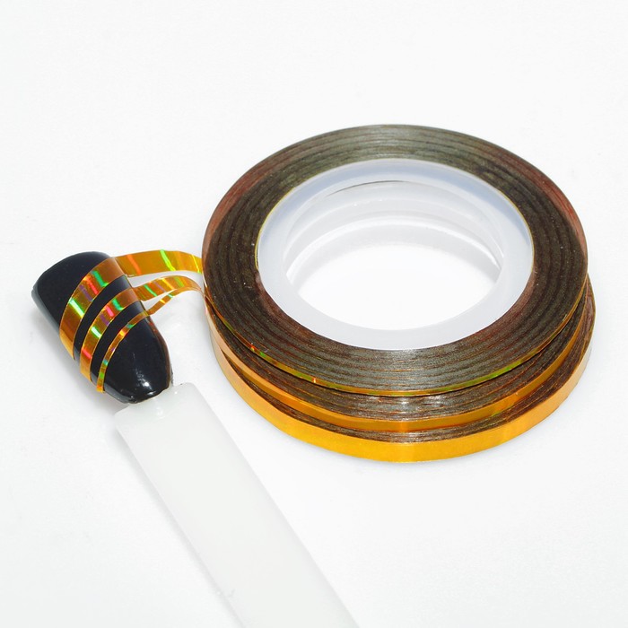 Лента фольгированная клеевая для ногтей "Голография", 1/2/3мм, 18м, 3шт, цвет золотой