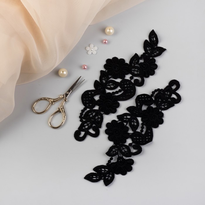 Аппликации пришивные, лейсы, 23*7,5см, пара, цвет чёрный