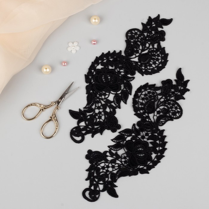 Аппликации пришивные, лейсы, 16*6,5см, пара, цвет чёрный