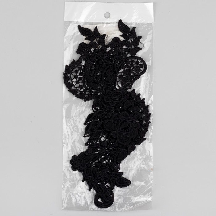 Аппликации пришивные, лейсы, 16*6,5см, пара, цвет чёрный