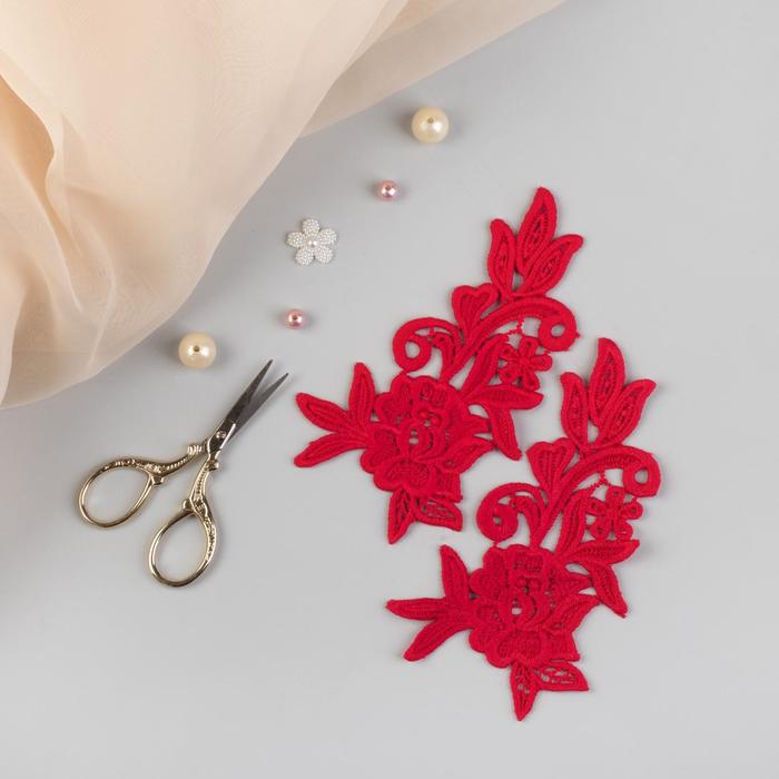 Аппликации пришивные, лейсы, 15*8,5см, пара, цвет красный