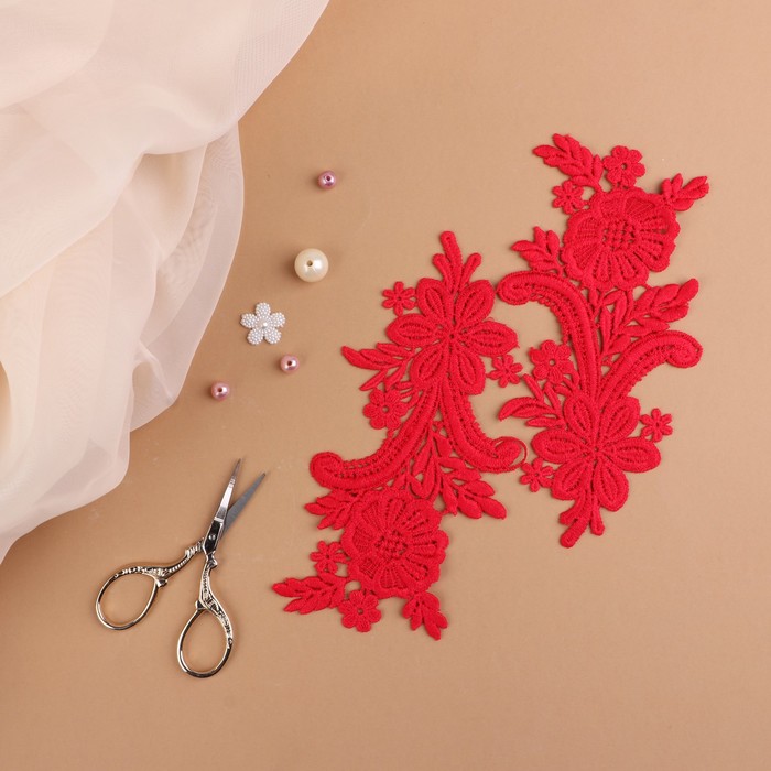 Аппликации пришивные, лейсы, 18*8,5см, пара, цвет красный