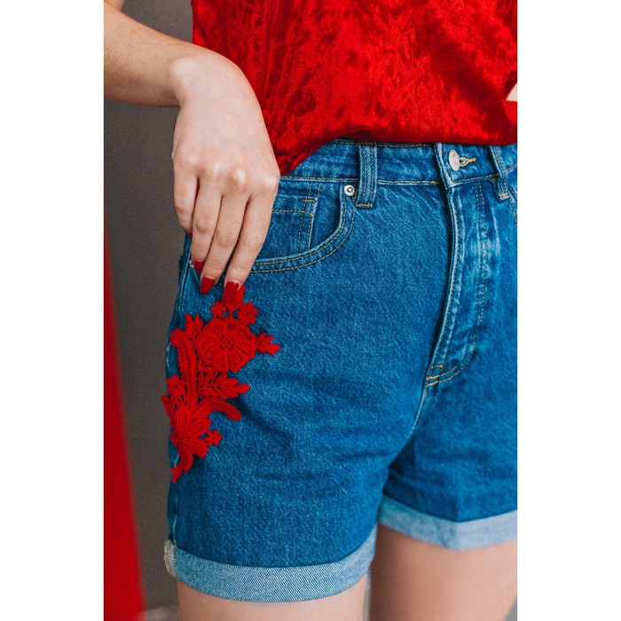 Аппликации пришивные, лейсы, 18*8,5см, пара, цвет красный