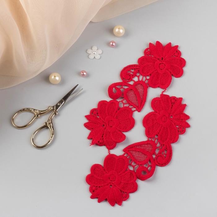Аппликации пришивные, лейсы, 17*6см, пара, цвет красный