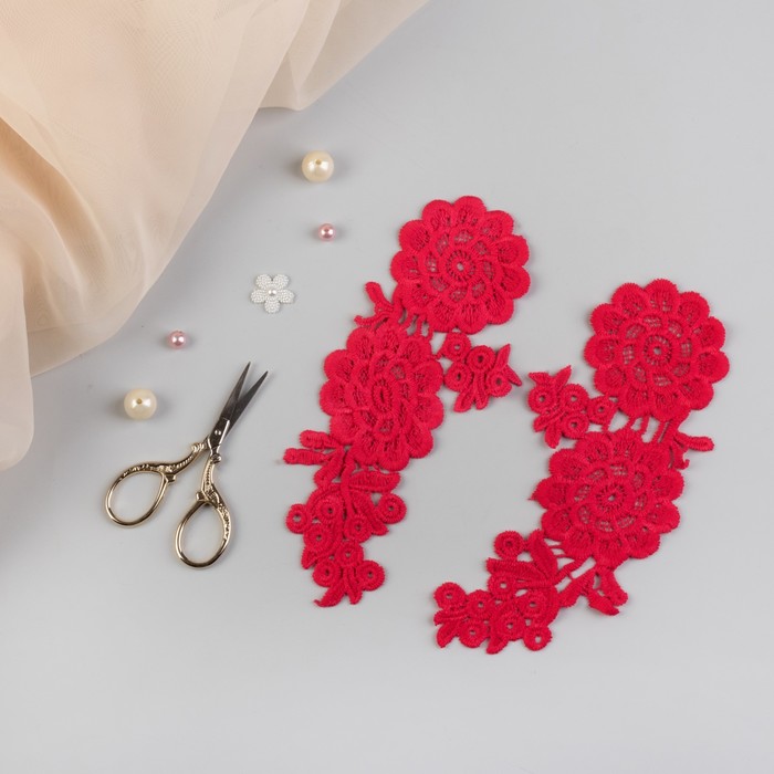 Аппликации пришивные, лейсы, 21*9,5см, пара, цвет красный