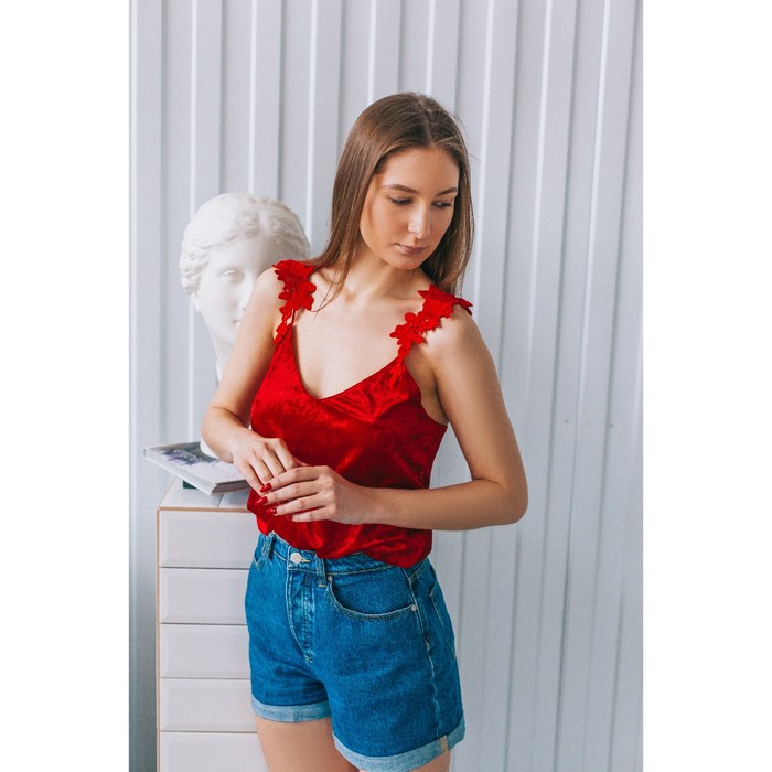 Аппликации пришивные, лейсы, 27*10см, пара, цвет красный