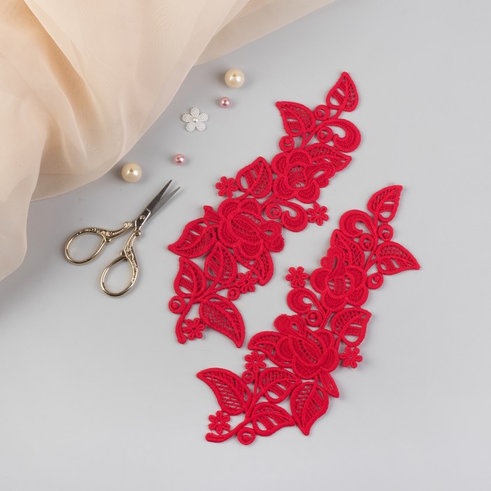 Аппликации пришивные, лейсы, 23,5*10,5см, пара, цвет красный