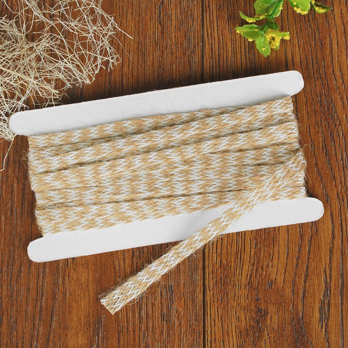 Лента холщовая "Зигзаг", натуральная, 65мм, 5±1м, цвет белый/бежевый