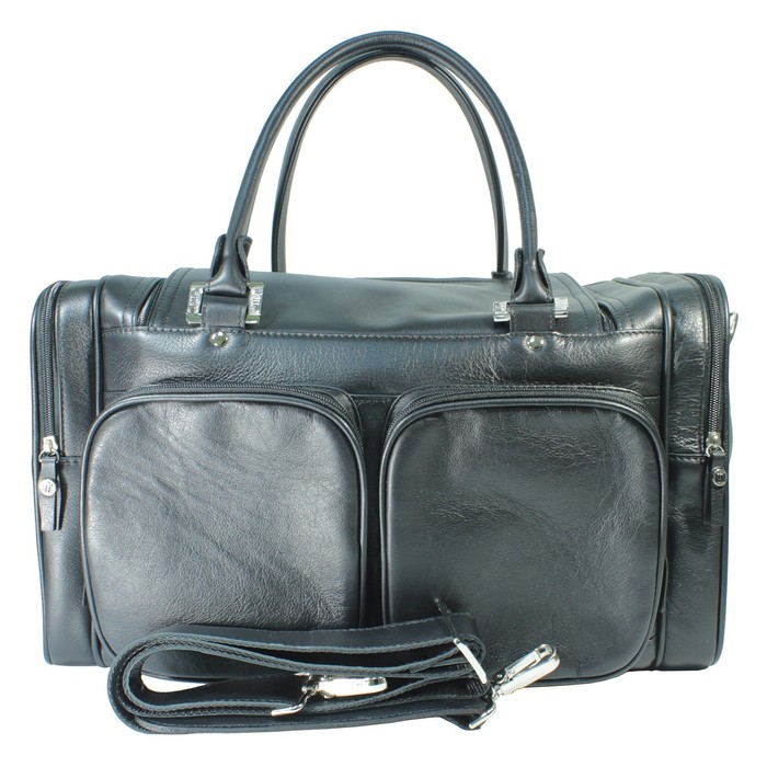 Сумка дорожная, 1 отдел на молнии, 5 наружных карманов, длинный ремень, цвет чёрный