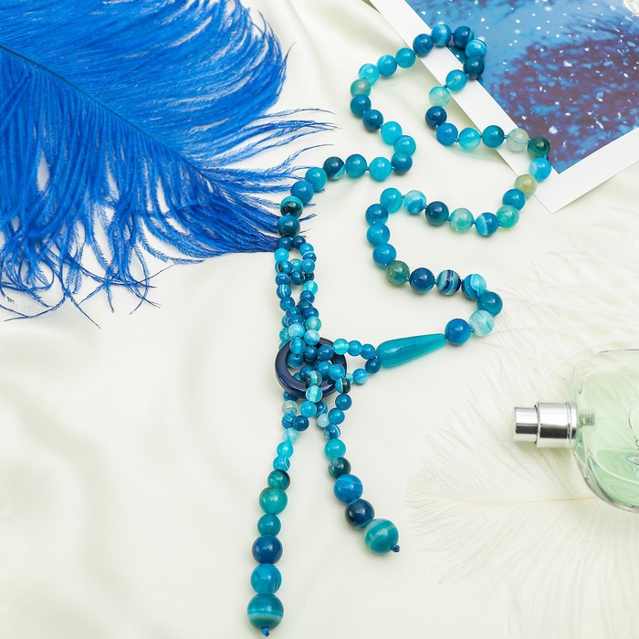 Кулон на декоративной основе "Агат синий" под кианит, 70см