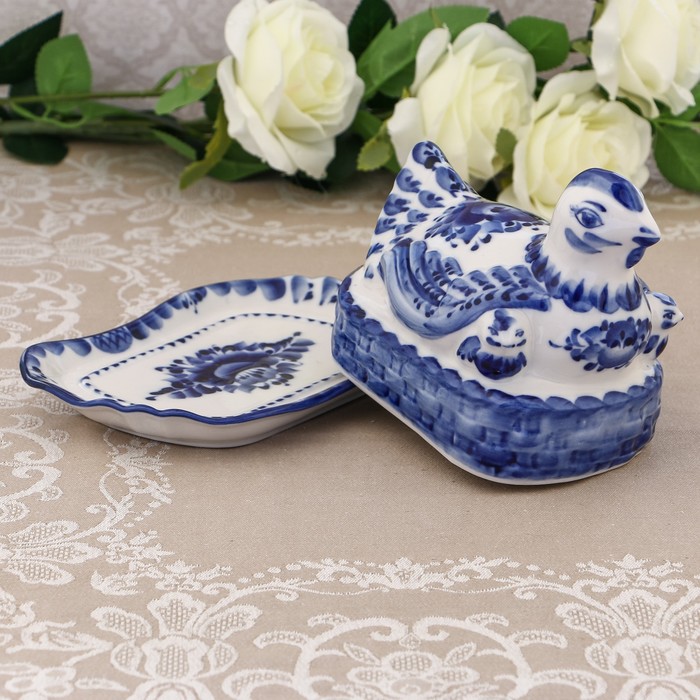 Маслёнка «Курочка Ряба», гжель