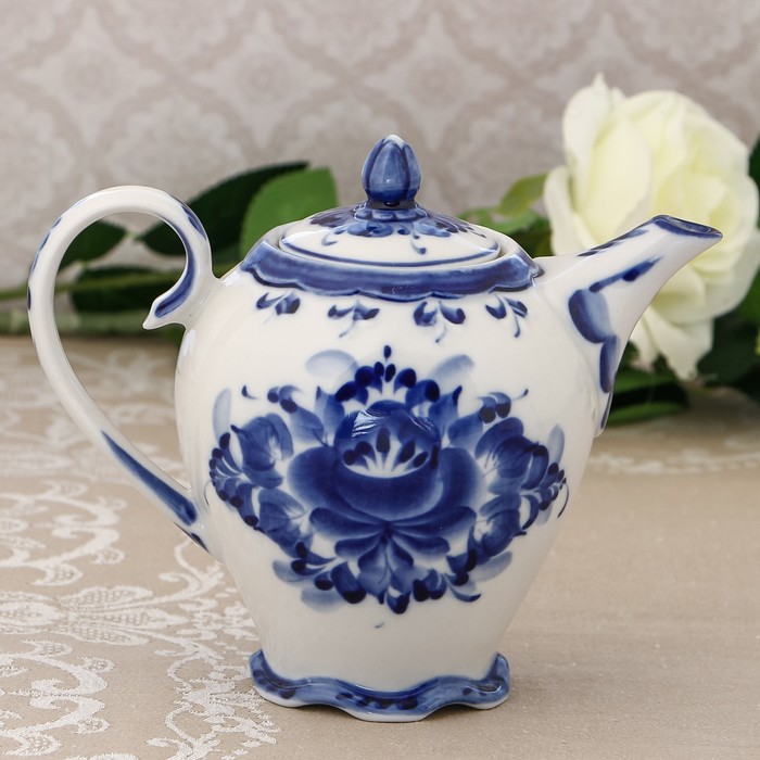 Чайник «Беседа», H=16 см, гжель