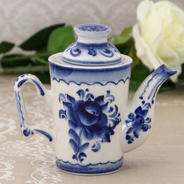 Чайник «Гранёный», H=14 см, с ситечком, гжель