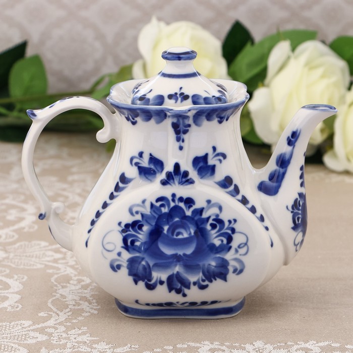 Чайник «Знакомство», H=15 см, гжель