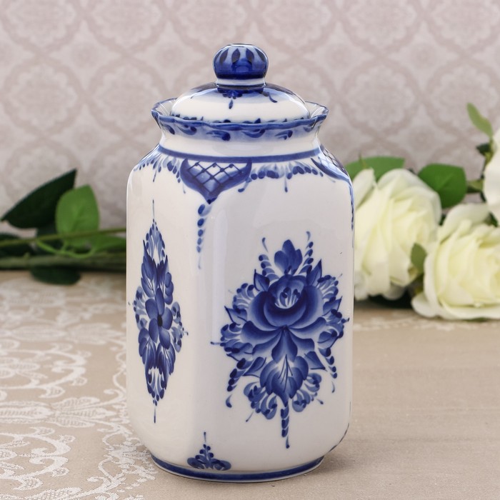 Банка «Каскад», для сыпучих продуктов, большая, 1,3 л, H=22,5 см, гжель