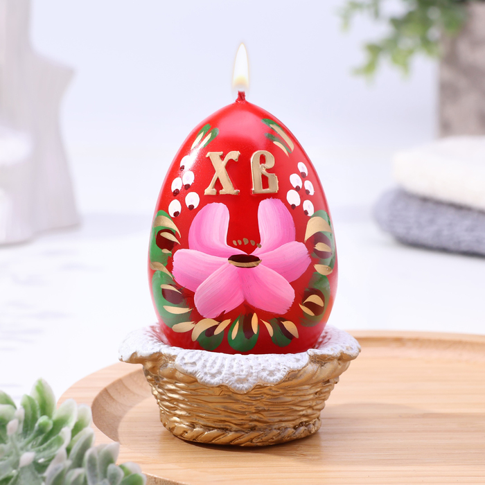 свеча декоративная пасхальное яйцо в корзине большое Декоративная свеча «Пасхальное яйцо в лукошке»