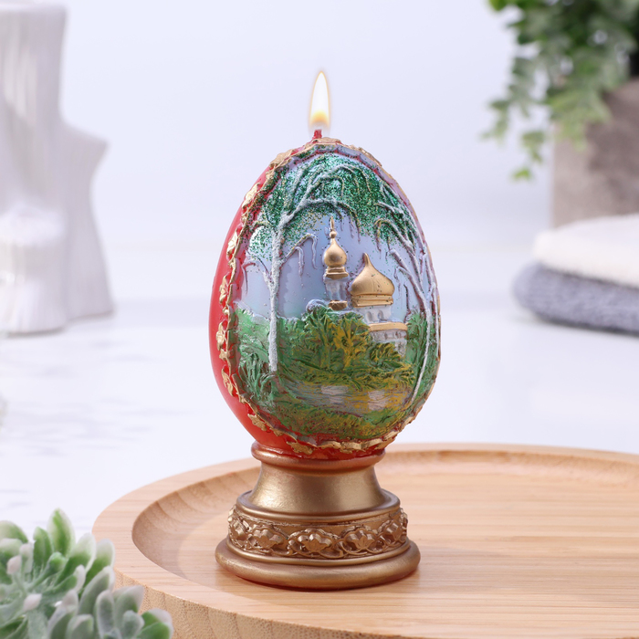 Декоративная свеча «Пасхальное яйцо с берёзой» МИКС свеча декоративная пасхальное яйцо в лукошке арт 13488