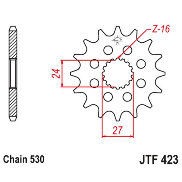 Звезда ведущая JTF423-17, JT sprockets, цепь 530, 17 зубьев