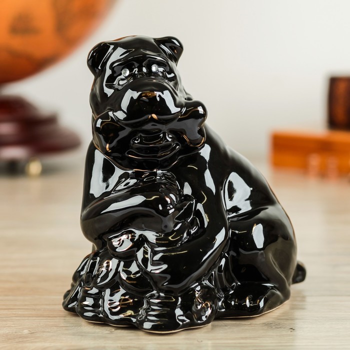 Копилка "Собака на монетах", глянец, чёрный