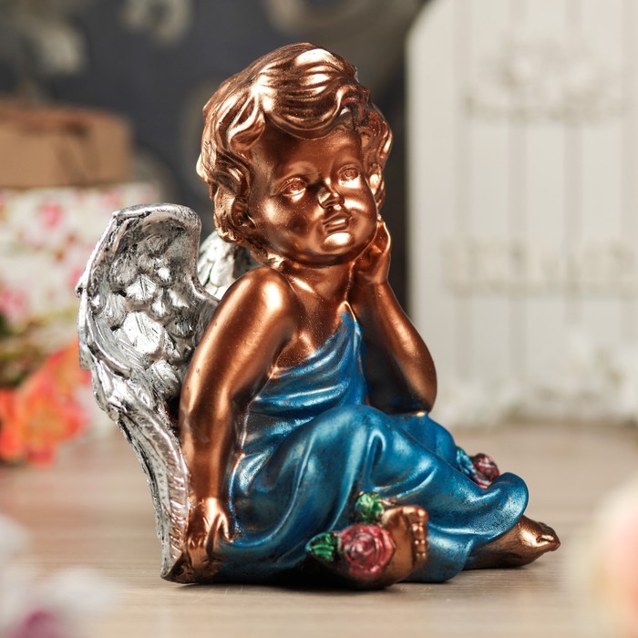 Статуэтка "Задумавшийся ангел", бронза, цветная