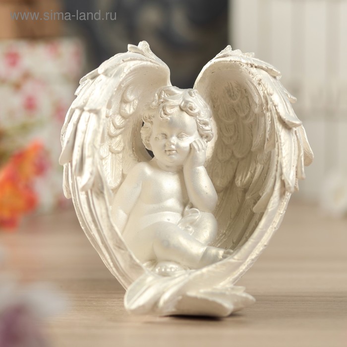 фото Статуэтка "ангел сидит в крыльях", белая, 14 см premium gips
