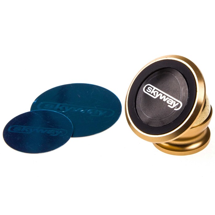 Держатель телефона магнитный на панель SKYWAY, металл, золотой