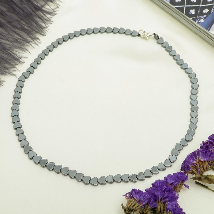 Бусы "Гематит" сердце, цвет серый, 45см