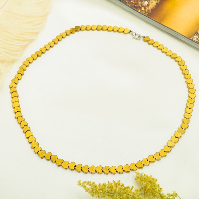 Бусы "Гематит" сердце, цвет золотой, 45см