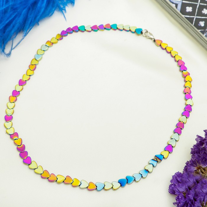 Бусы "Гематит" сердце, цветной, 45см